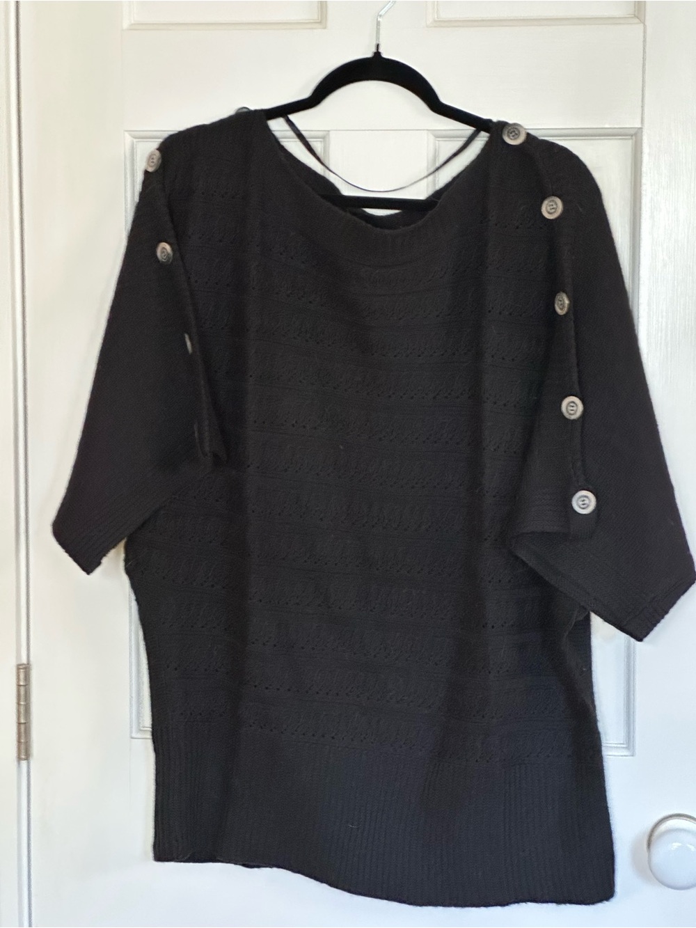 Black short-sleeved, button-accented angora-blend sweater by Vertigo - size XL